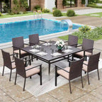 MAISON ARTS 9 Pieces Patio Dining Set, 60 Inch Square Metal Table and Rattan Dining Chairs