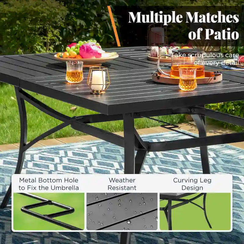 MAISON ARTS 9 Pieces Patio Dining Set, 60 Inch Square Metal Table and Rattan Dining Chairs