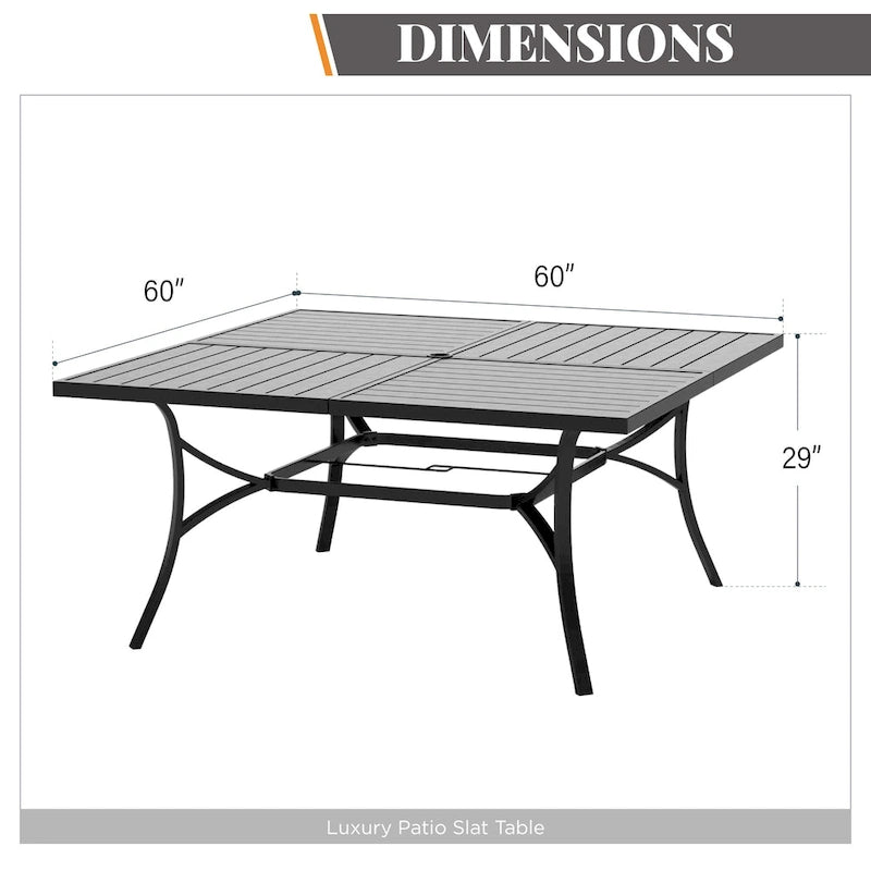 MAISON ARTS 9 Pieces Patio Dining Set, 60 Inch Square Metal Table and Rattan Dining Chairs