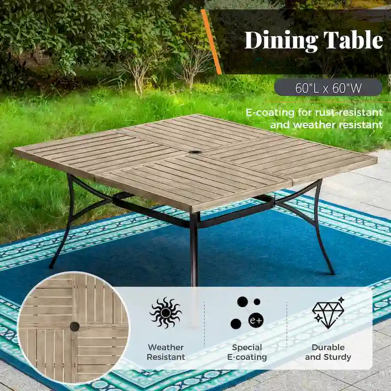 MAISON ARTS 9 Pieces Patio Dining Set, 60 Inch Square Metal Table and Rattan Dining Chairs