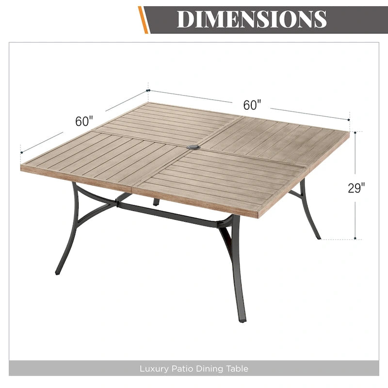 MAISON ARTS 9 Pieces Patio Dining Set, 60 Inch Square Metal Table and Rattan Dining Chairs