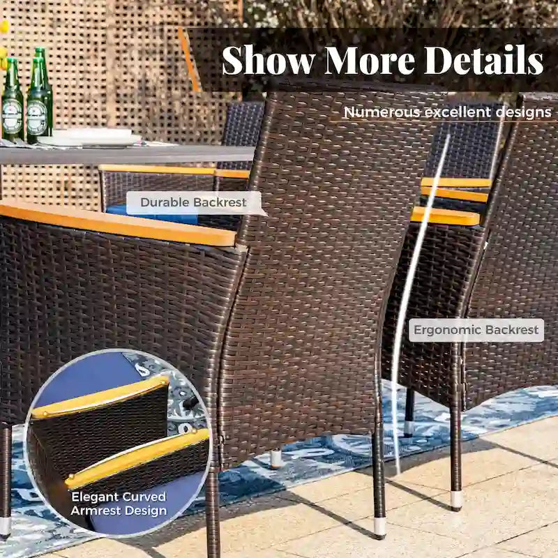 MAISON ARTS 9 Pieces Patio Dining Set, 60 Inch Square Metal Table and Rattan Dining Chairs