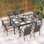 MAISON ARTS 9 Pieces Patio Dining Set, 60 Inch Square Metal Table and Rattan Dining Chairs