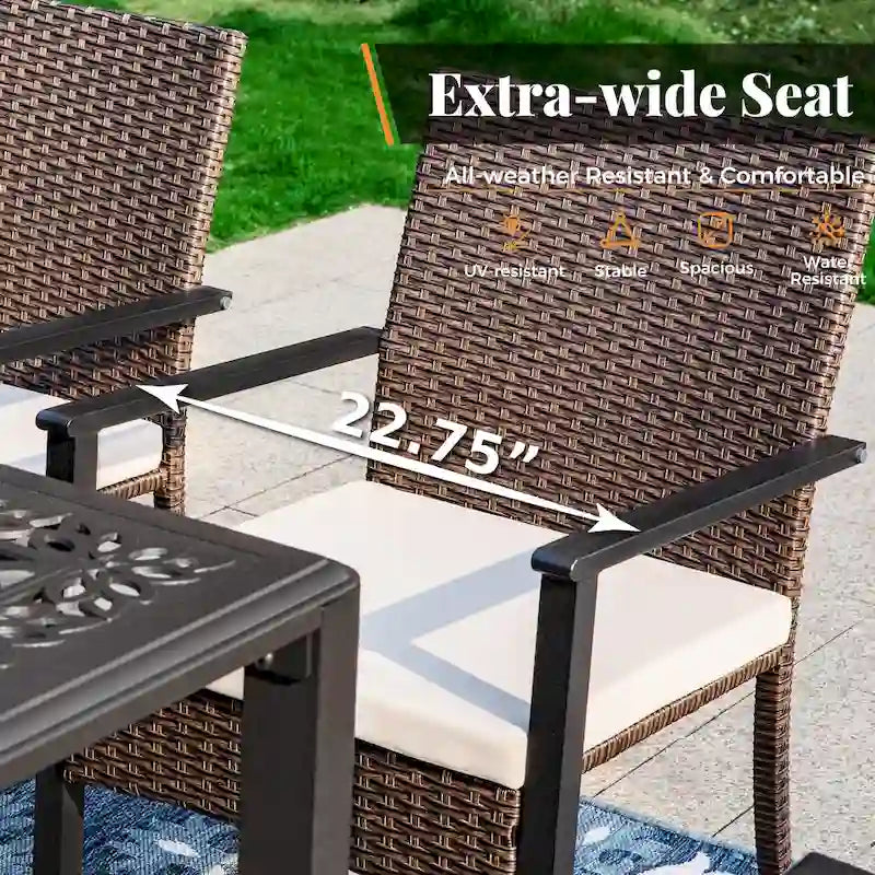 MAISON ARTS 9 Pieces Patio Dining Set, 60 Inch Square Metal Table and Rattan Dining Chairs