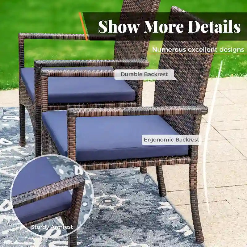 MAISON ARTS 9 Pieces Patio Dining Set, 60 Inch Square Metal Table and Rattan Dining Chairs