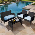 4 Piece Patio Conversation Wicker Furniture Set, Outdoor Rattan Sectional Furniture Set With Cushions for Yard Garden