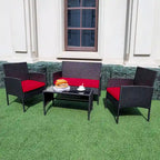 4 Piece Patio Conversation Wicker Furniture Set, Outdoor Rattan Sectional Furniture Set With Cushions for Yard Garden
