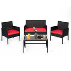 4 Piece Patio Conversation Wicker Furniture Set, Outdoor Rattan Sectional Furniture Set With Cushions for Yard Garden