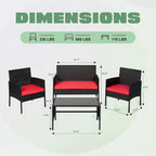4 Piece Patio Conversation Wicker Furniture Set, Outdoor Rattan Sectional Furniture Set With Cushions for Yard Garden