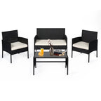 4 Piece Patio Conversation Wicker Furniture Set, Outdoor Rattan Sectional Furniture Set With Cushions for Yard Garden