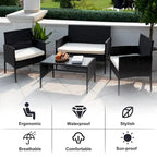 4 Piece Patio Conversation Wicker Furniture Set, Outdoor Rattan Sectional Furniture Set With Cushions for Yard Garden