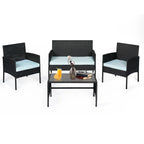 4 Piece Patio Conversation Wicker Furniture Set, Outdoor Rattan Sectional Furniture Set With Cushions for Yard Garden
