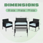 4 Piece Patio Conversation Wicker Furniture Set, Outdoor Rattan Sectional Furniture Set With Cushions for Yard Garden