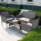 4 Piece Patio Conversation Wicker Furniture Set, Outdoor Rattan Sectional Furniture Set With Cushions for Yard Garden