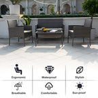 4 Piece Patio Conversation Wicker Furniture Set, Outdoor Rattan Sectional Furniture Set With Cushions for Yard Garden