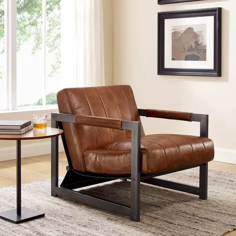  Genuine Leather Lounge Accent Arm Chair