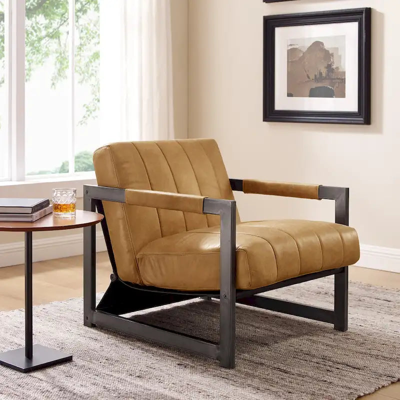 Genuine Leather Lounge Accent Arm Chair