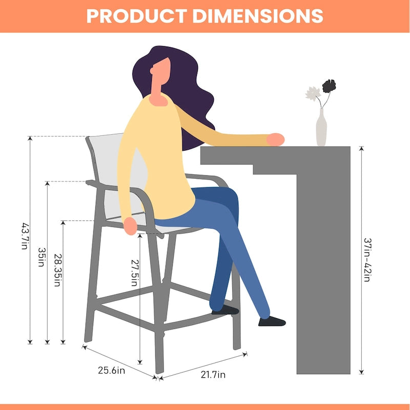 Pellebant 4PCS Outdoor Counter Height Patio Bar Stools Chairs - 21.7widex25.6deepx43.7high