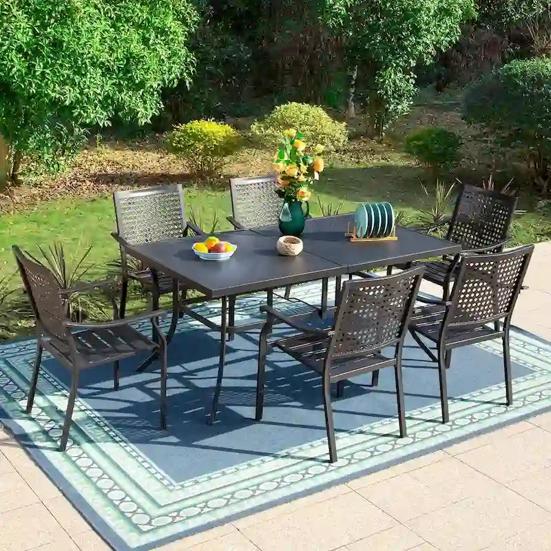 MAISON ARTS 7-Piece Patio Dining Set Metal E-coating & Stackable Patio Dining Chairs