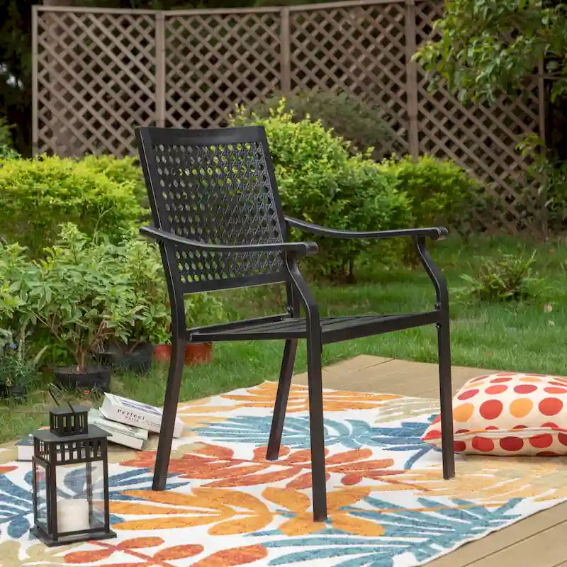 MAISON ARTS 7-Piece Patio Dining Set Metal E-coating & Stackable Patio Dining Chairs