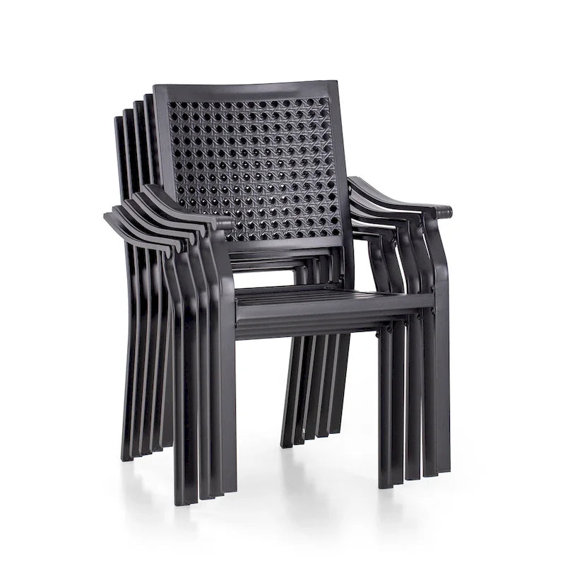 MAISON ARTS 7-Piece Patio Dining Set Metal E-coating & Stackable Patio Dining Chairs