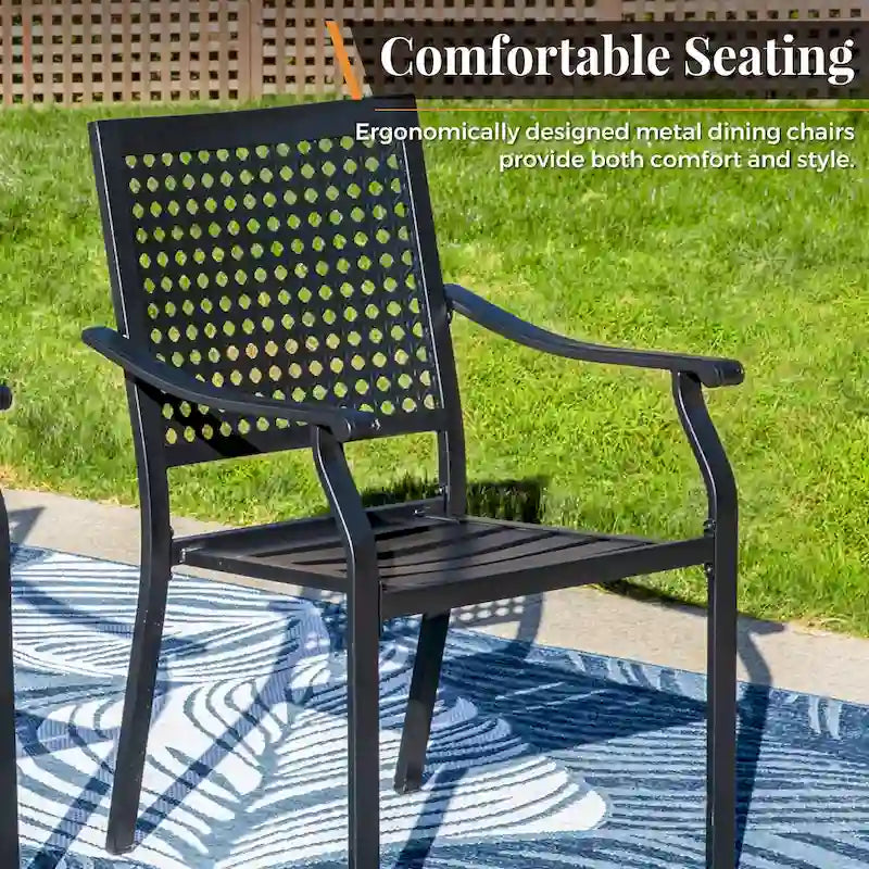 MAISON ARTS 7-Piece Patio Dining Set Metal E-coating & Stackable Patio Dining Chairs