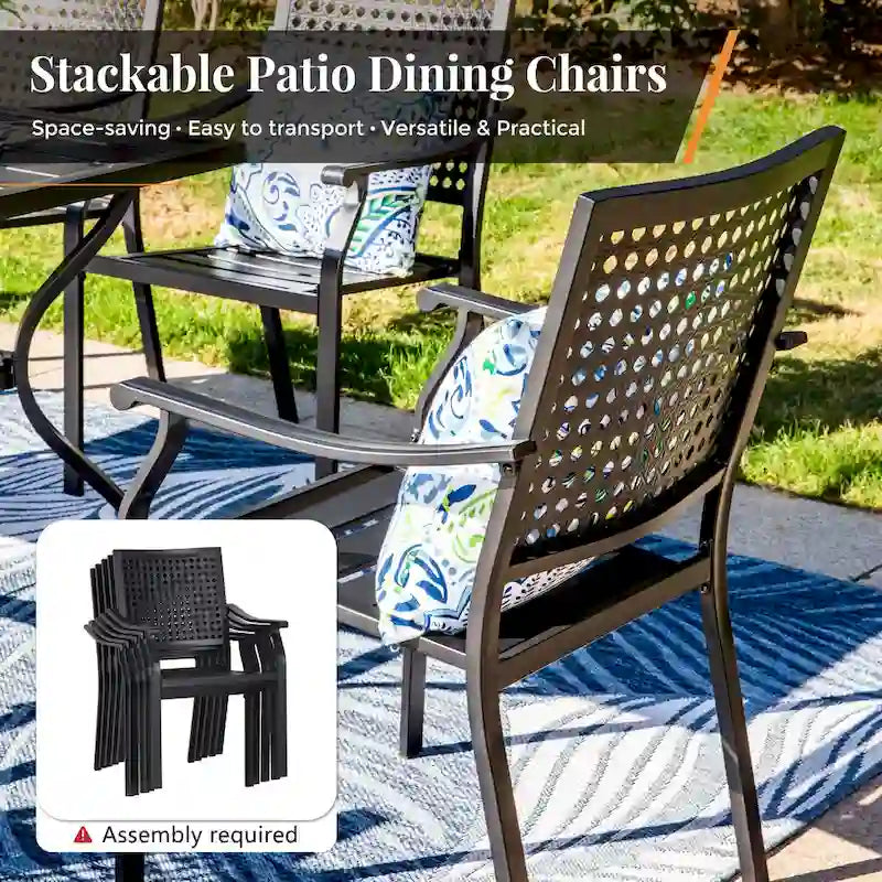 MAISON ARTS 7-Piece Patio Dining Set Metal E-coating & Stackable Patio Dining Chairs