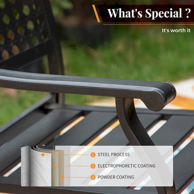 MAISON ARTS 7-Piece Patio Dining Set Metal E-coating & Stackable Patio Dining Chairs
