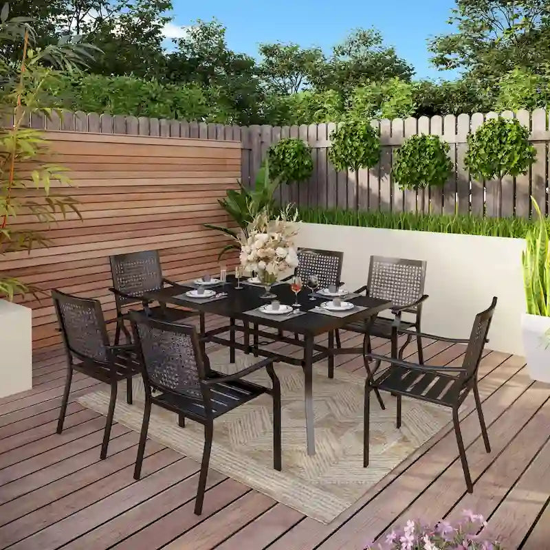 MAISON ARTS 7-Piece Patio Dining Set Metal E-coating & Stackable Patio Dining Chairs