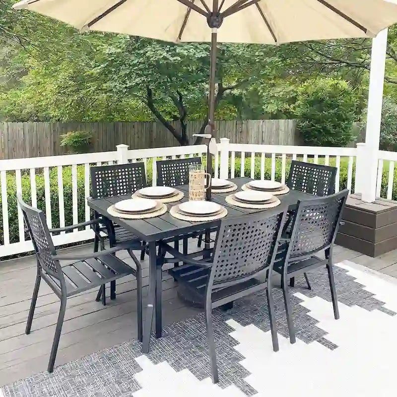 MAISON ARTS 7-Piece Patio Dining Set Metal E-coating & Stackable Patio Dining Chairs