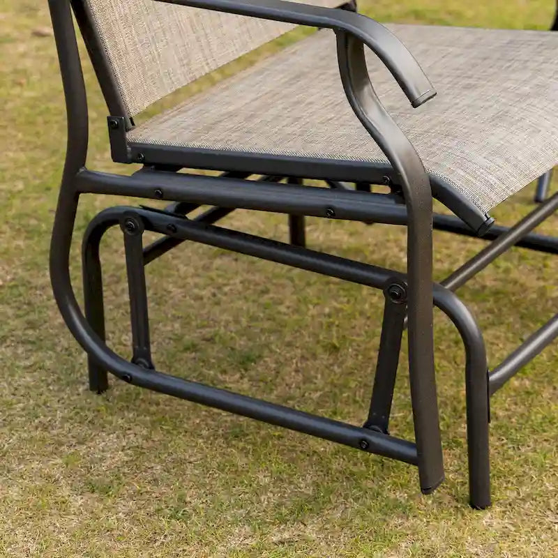 Outsunny 2-Person Gliders Outdoor Swing Chair Set with Breathable Mesh Fabric, Steel Frame for Garden, Backyard, Patio, Dark