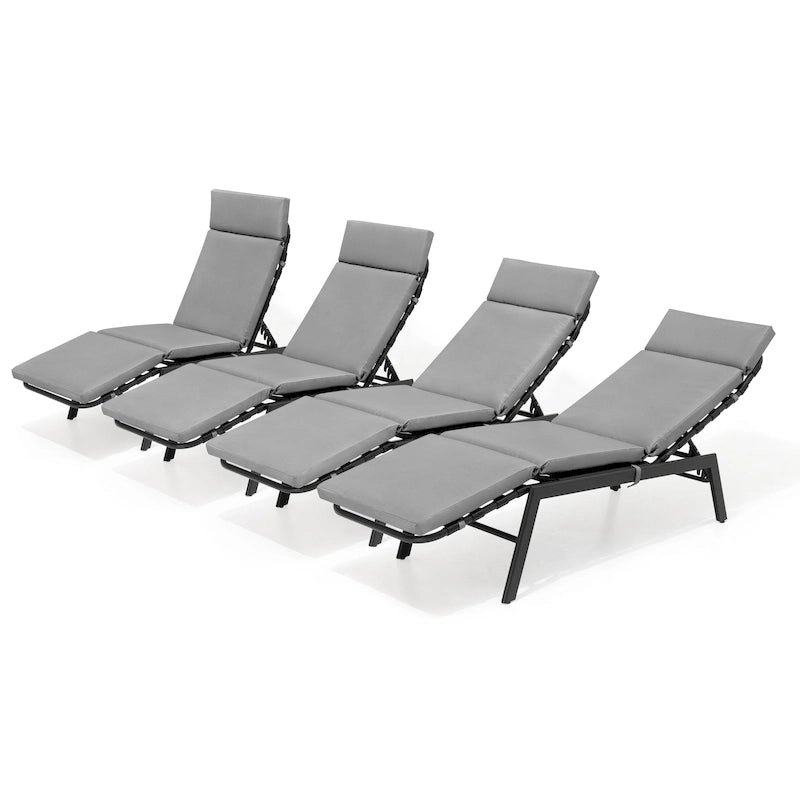 Outdoor Cushioned Chaise Lounge Chairs (Set of 4), Adjustable Reclining Sun Lounger