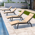 Outdoor Cushioned Chaise Lounge Chairs (Set of 4), Adjustable Reclining Sun Lounger