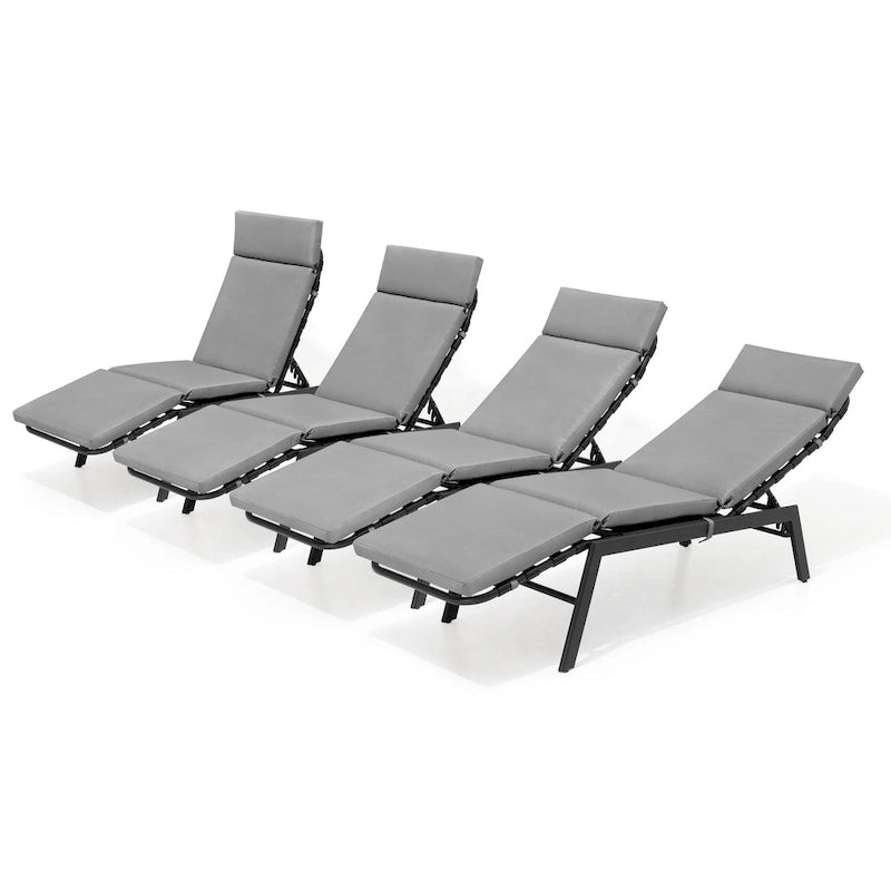 Outdoor Cushioned Chaise Lounge Chairs (Set of 4), Adjustable Reclining Sun Lounger