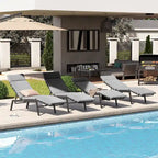 Outdoor Cushioned Chaise Lounge Chairs (Set of 4), Adjustable Reclining Sun Lounger