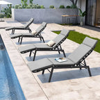 Outdoor Cushioned Chaise Lounge Chairs (Set of 4), Adjustable Reclining Sun Lounger