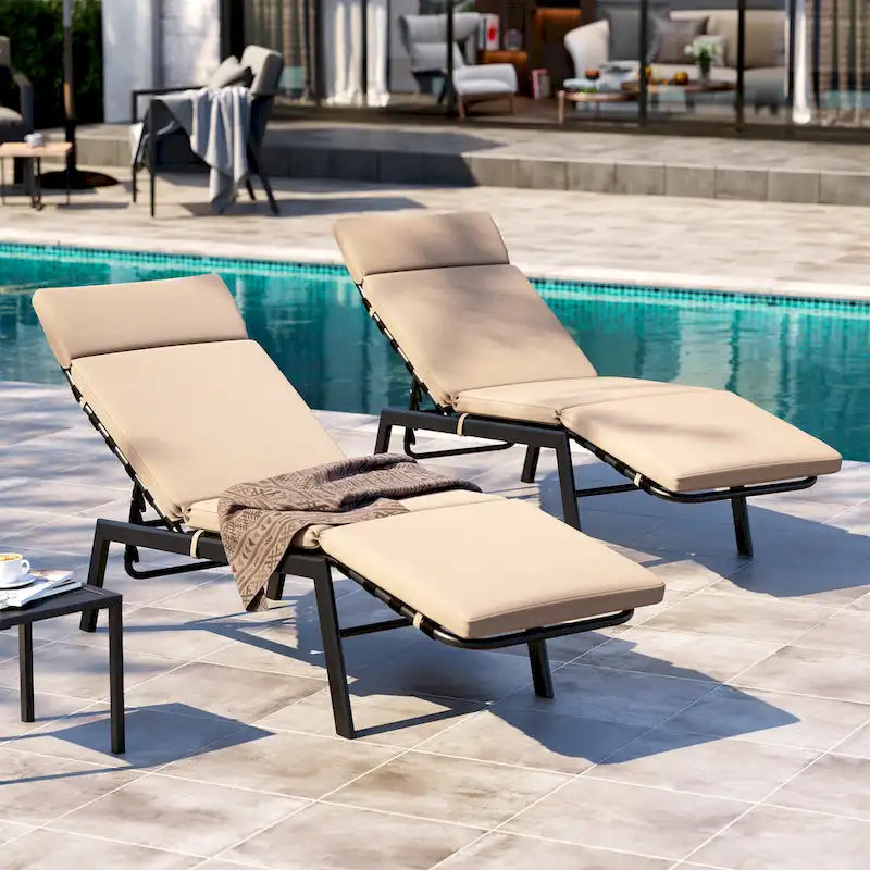 Outdoor Cushioned Chaise Lounge Chairs (Set of 4), Adjustable Reclining Sun Lounger