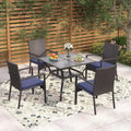 Seats up to 4 Outdoor Dining Sets, 37 Square Metal Bistro Table with Umbrella Hole and 4 Rattan Garden Chairs