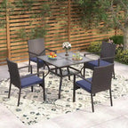 Seats up to 4 Outdoor Dining Sets, 37 Square Metal Bistro Table with Umbrella Hole and 4 Rattan Garden Chairs