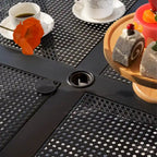 Seats up to 4 Outdoor Dining Sets, 37 Square Metal Bistro Table with Umbrella Hole and 4 Rattan Garden Chairs