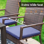 Seats up to 4 Outdoor Dining Sets, 37 Square Metal Bistro Table with Umbrella Hole and 4 Rattan Garden Chairs