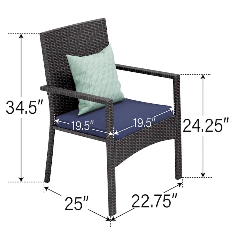 Seats up to 4 Outdoor Dining Sets, 37 Square Metal Bistro Table with Umbrella Hole and 4 Rattan Garden Chairs