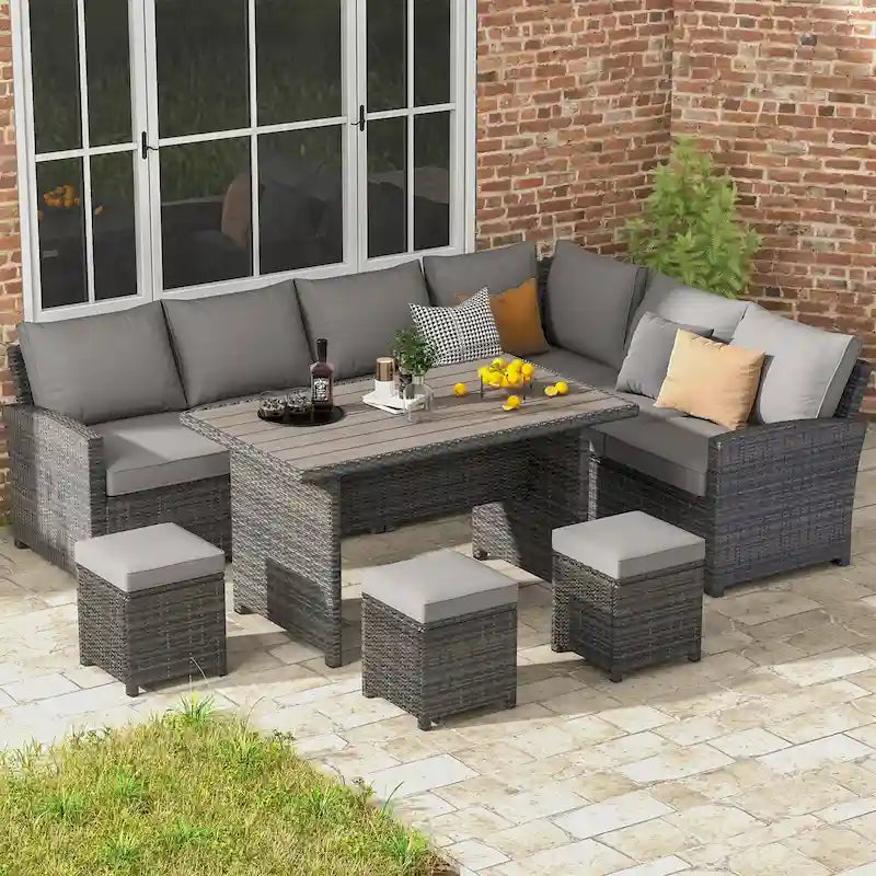 AECOJOY 7PCS Outdoor Patio Wicker Rattan Furniture Set Sectional Sofa