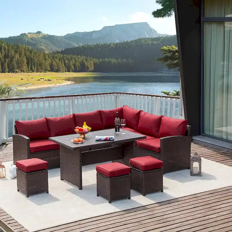 AECOJOY 7PCS Outdoor Patio Wicker Rattan Furniture Set Sectional Sofa