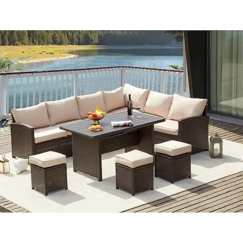 AECOJOY 7PCS Outdoor Patio Wicker Rattan Furniture Set Sectional Sofa