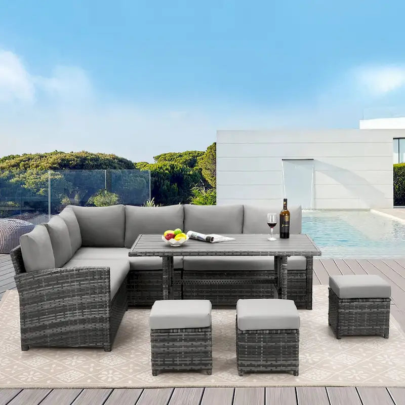 AECOJOY 7PCS Outdoor Patio Wicker Rattan Furniture Set Sectional Sofa