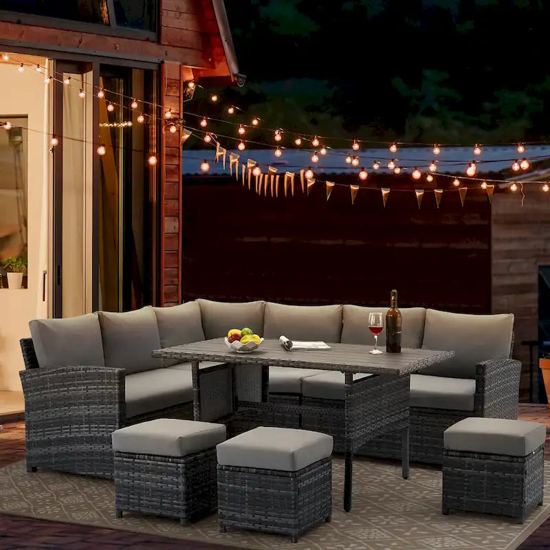 AECOJOY 7PCS Outdoor Patio Wicker Rattan Furniture Set Sectional Sofa