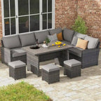 AECOJOY 7PCS Outdoor Patio Wicker Rattan Furniture Set Sectional Sofa