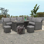 AECOJOY 7PCS Outdoor Patio Wicker Rattan Furniture Set Sectional Sofa