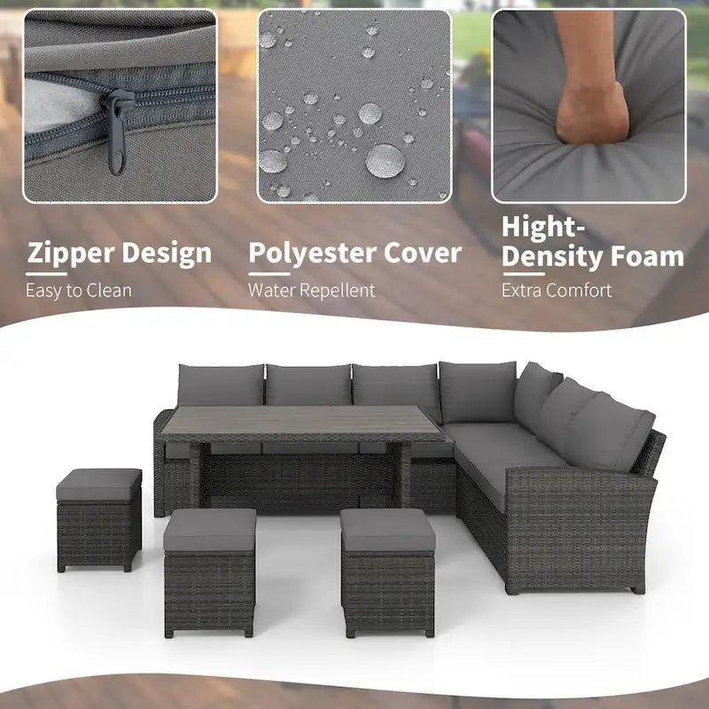 AECOJOY 7PCS Outdoor Patio Wicker Rattan Furniture Set Sectional Sofa